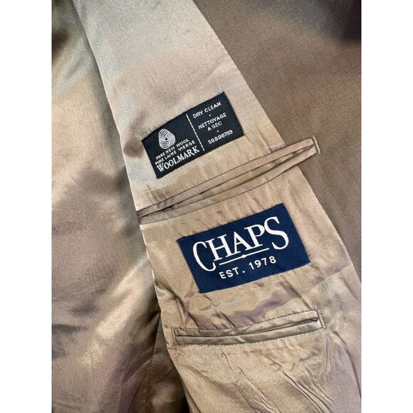 Chaps Mens Wool Blazer Jacket 42R Tan Button Notch Lapel - Picture 2 of 15